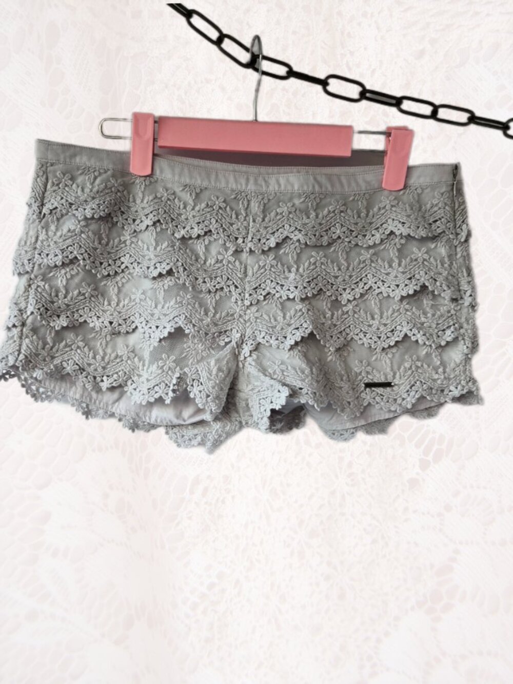 Abercrombie & Fitch Lace Layer Off-White Grey Shorts Cottage Coquette Sz 4 w27